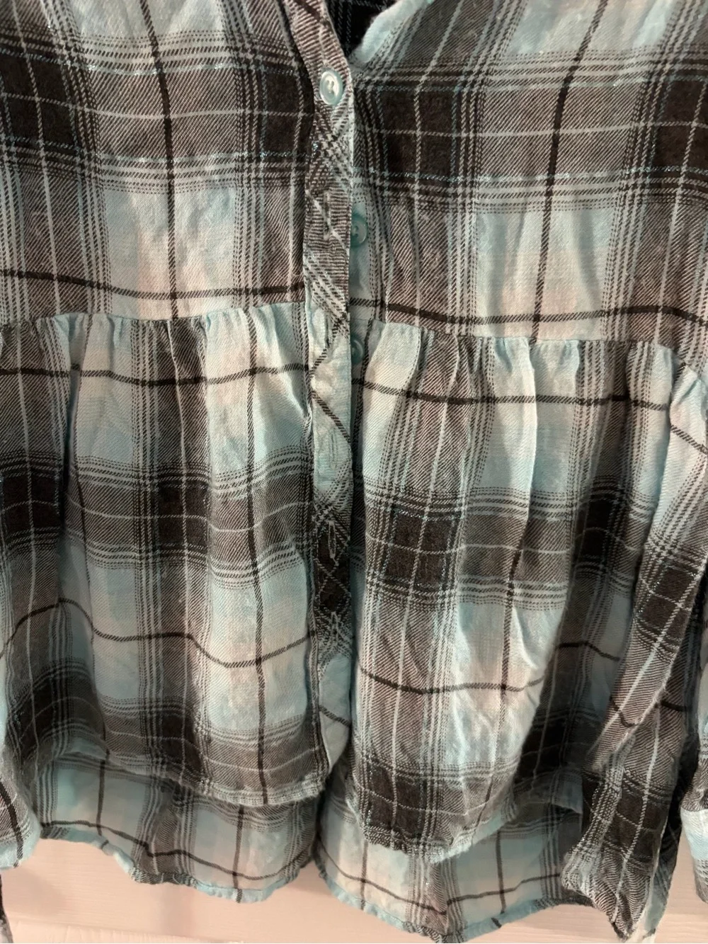 Justice Teal and Black Plaid Button-Up Top